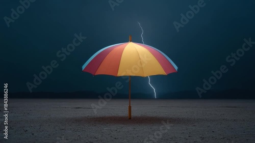 Wallpaper Mural Colorful Umbrella Stands Alone Under Stormy Sky with Lightning Striking in the Distance 4k video footage Torontodigital.ca