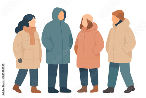 Group of people in winter coats having a conversation