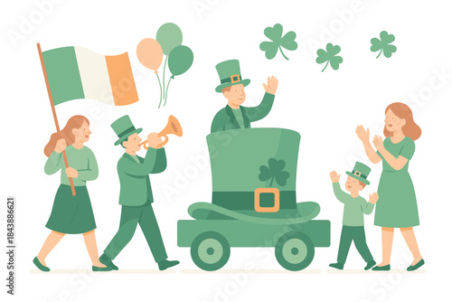 Festive saint patrick's day parade with shamrocks and irish flag