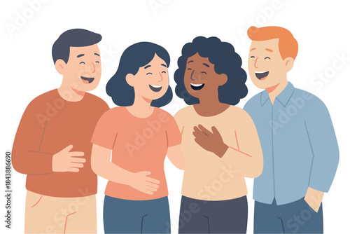 Happy group of diverse friends laughing together in casual attire