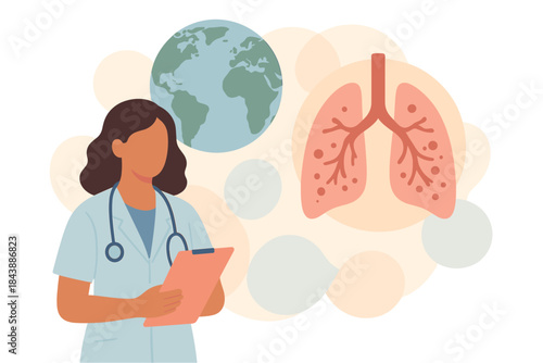 Flat design medical concept with doctor and respiratory health symbols
