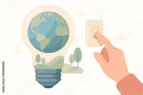 Eco friendly world concept with hand switching off light for sustainability