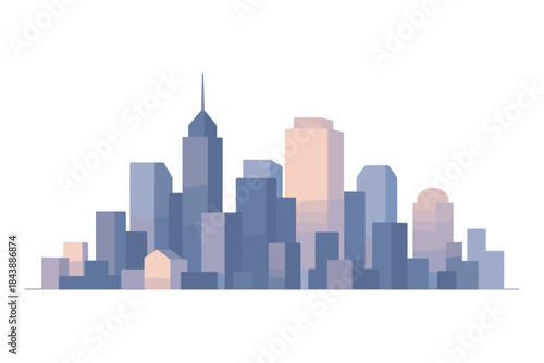 Modern urban cityscape in minimalist flat design with pastel geometric buildings
