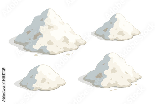 Realistic flour piles on white background for baking and cooking design