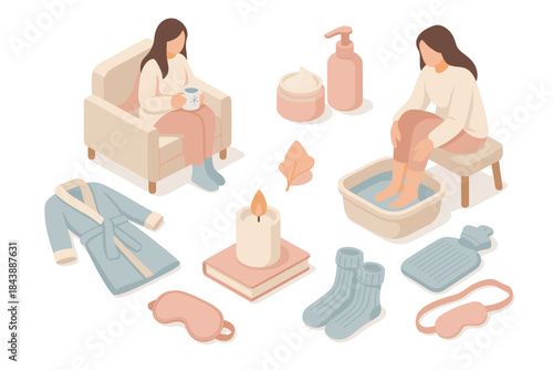 Cozy home spa day: relaxation and comfort with leisure activities and self-care essentials