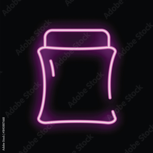 Pink neon sign with a black background depicting a folded soft pillow, perfect for sleep related businesses
