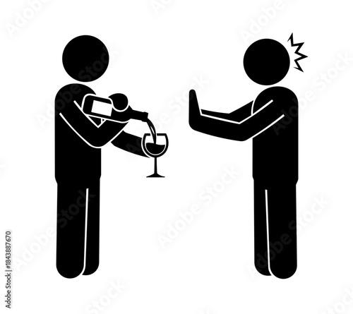 Refusing Drink Stickman Silhouette Vector Icon.