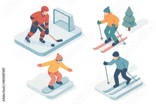 Isometric winter sports: hockey, skiing, and snowboarding