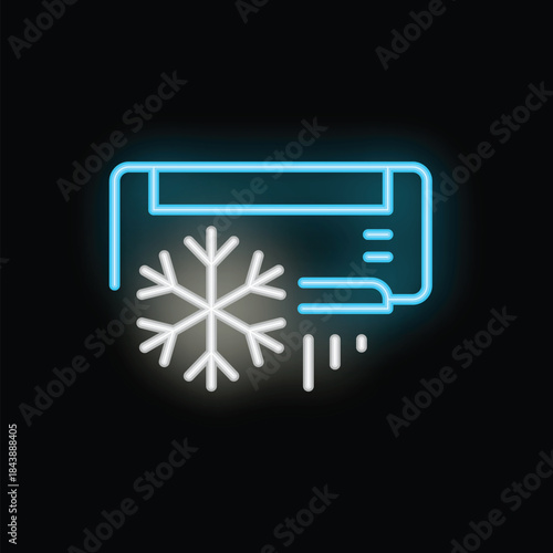 Neon air conditioner blowing cold air represented by a snowflake icon, ideal for representing cold temperatures