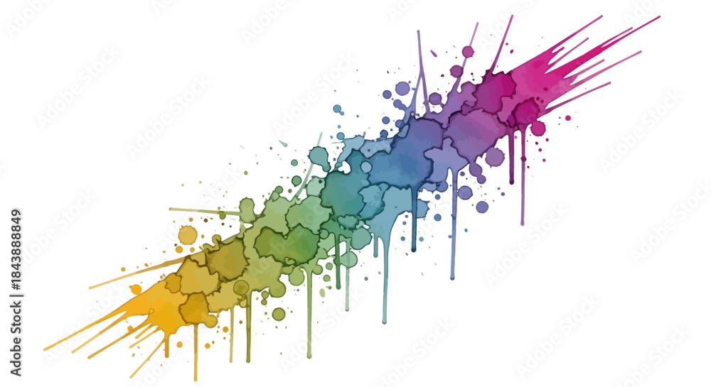 Obraz premium Colorful abstract paint splatters and drips in rainbow gradient.