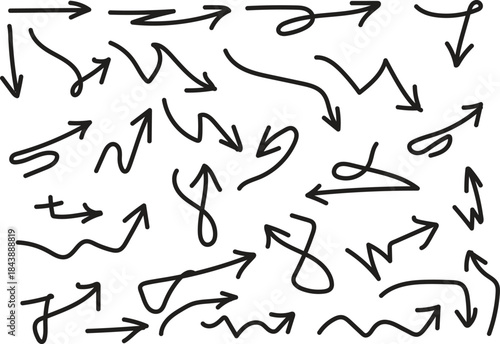 Hand drawn arrows in various directions on a white background