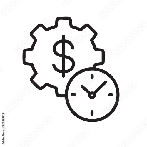 A conceptual illustration depicting a gear with a dollar sign and a clock representing financial time management