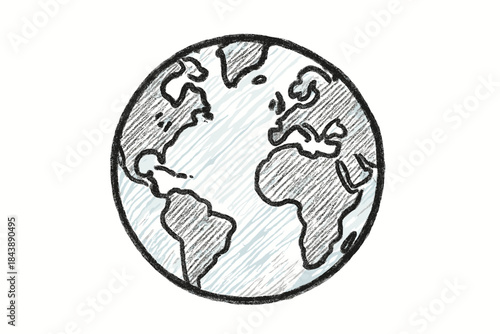 Sketch style hand-drawn earth globe with continents and ocean details
