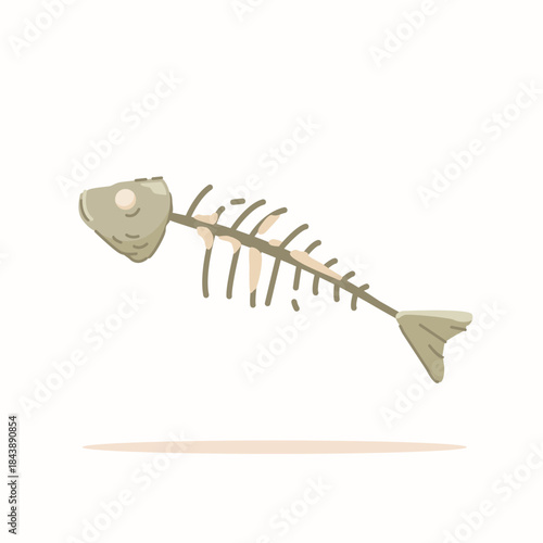 Illustration of rotten fish bones in flat style, disease-carrying food isolated. A piece of moldy garbage. Food scraps