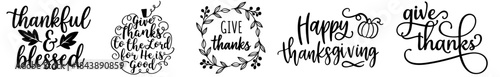 Thanksgiving Fall Quotes Lettering Bundle — Calligraphy Typography Phrases Set with Thankful & Blessed and Give Thanks Sayings