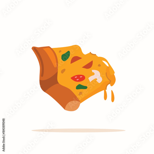 Illustration of a rotten pizza in flat style, disease-carrying food isolated. A piece of moldy garbage. Leftover food.