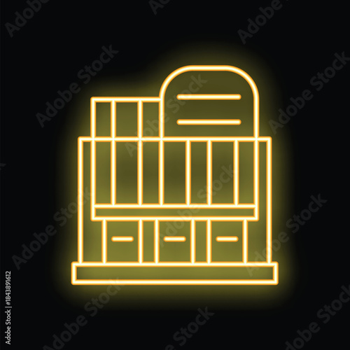 Glowing neon line sauna cabin icon isolated on black background. Vector illustration