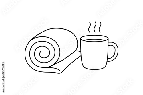 Cozy relaxation: linear blanket and hot drink icon for winter comfort