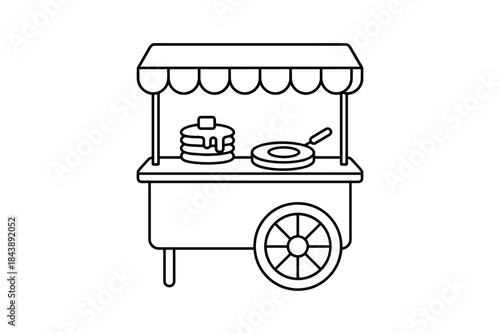 Pancake cart outline icon featuring simple line art design with cooking elements