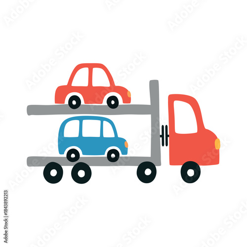 Car carrier truck transporting various cars on its two level trailer