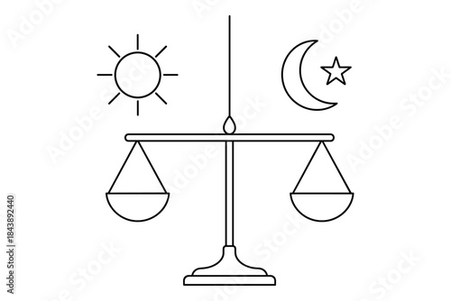 Balance of day and night with sun and moon symbol in minimalist style