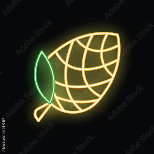 Glowing neon sign depicting an artichoke with a leaf, creating a vibrant and modern aesthetic