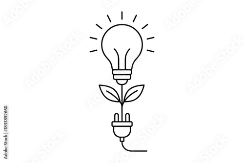 Eco-friendly energy concept with light bulb and leaf plug in minimalist design