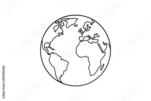 Simple outline of earth with continents highlighted in linear style
