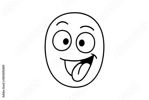 Simple black and white smiling face drawing with playful expression