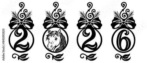 Christmas Ornament Set with Horse Head and 2026 Numbers