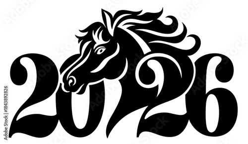 2026 Year of the Horse Design – Zodiac Horse Head Illustration, New Year Symbol