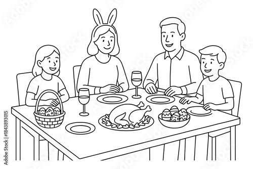 family easter dinner black and white clip art preview