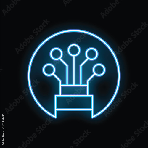 Neon blue fiber optic cable connecting inside a circle, symbolizing network connection and technology