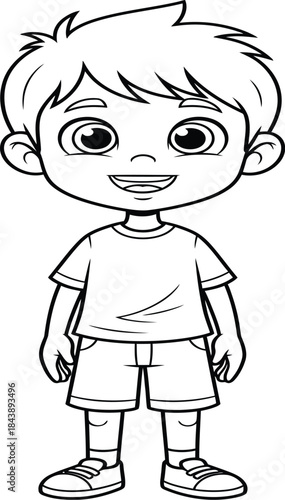 Full body illustration of a smiling cartoon boy standing in casual clothes on a transparent background suitable for educational and children themed designs