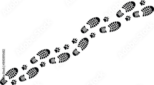 Symbolizing a Hiking Trail, Friendship, Partnership, Companion Journey, Pet Love, and Outdoor Adventure on a White Background
