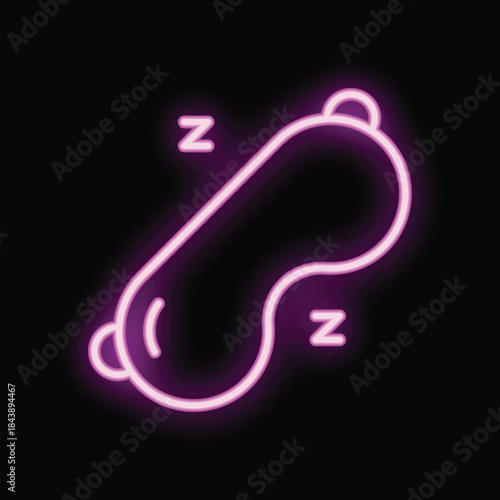 Neon sign representing a sleeping mask, perfect for illustrations about sleep and relaxation