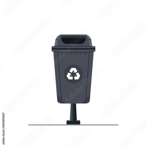 Outdoor e-waste trash can with flat bottom. Sidewalk trash can with electronic pole