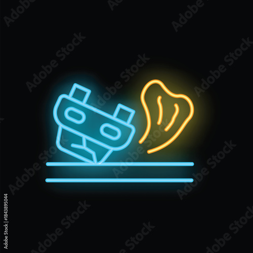 Neon icon of a car crashing and smoking, a vibrant and attention grabbing visual