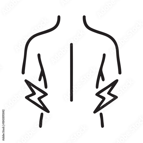 A simple black and white line drawing depicts a body s back with highlighted areas of pain or discomfort