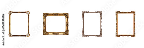 Ornate Vintage Picture Frames Set. Classic Decorative Art Collection Isolated On Transparent Background