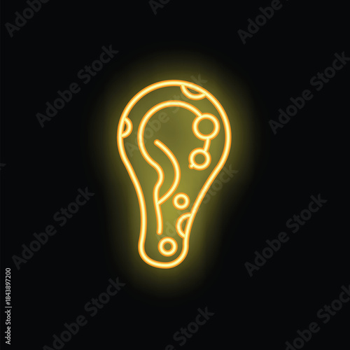 Yellow neon icon of an ear with otitis externa, a common ear infection