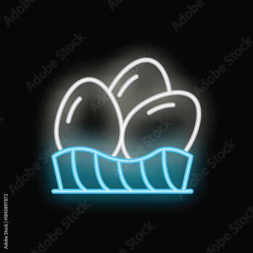 Neon eggs glowing on black background representing easter holiday celebration