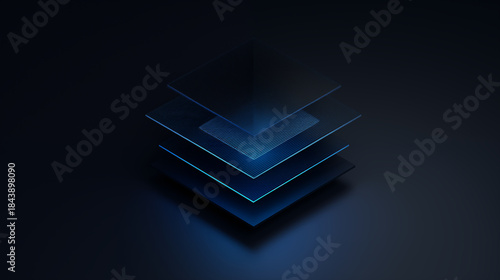 Abstract IT and technology layers stacked on a dark background