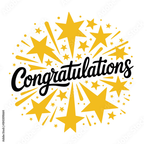 A joyful Congratulations message bursting with golden stars celebrating grand achievements with a
