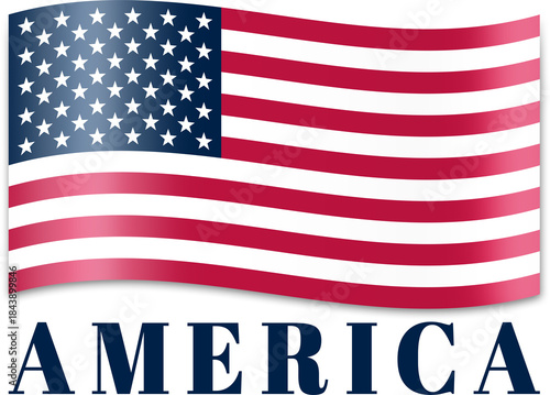 Waving American Flag With Glossy Highlights On White Background