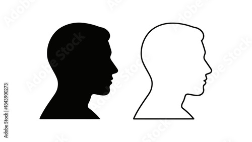 Black and White Silhouette Profile Heads Facing Right Keywords: silhouette, profile, head, human, male, man, outline, black