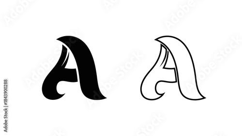 Black and white stylized letter A on white background Keywords: letter A, alphabet, typography, font, symbol, graphic, design