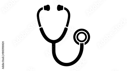 Black silhouette of a stethoscope on a white background Keywords: stethoscope, medical, healthcare, doctor, nurse, medicine