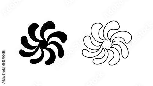 Black Solid and Outline Swirling Shapes Side by Side abstract