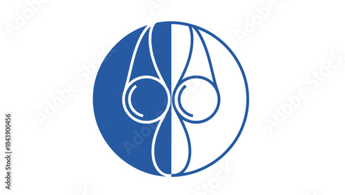 Blue and white circular logo with two abstract eye shapes and lines Keywords: logo, symbol, icon, circular, blue, white